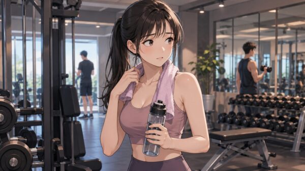 ジムで出会いに戸惑う日本人女性が、トレーニング中の距離感に悩む様子
