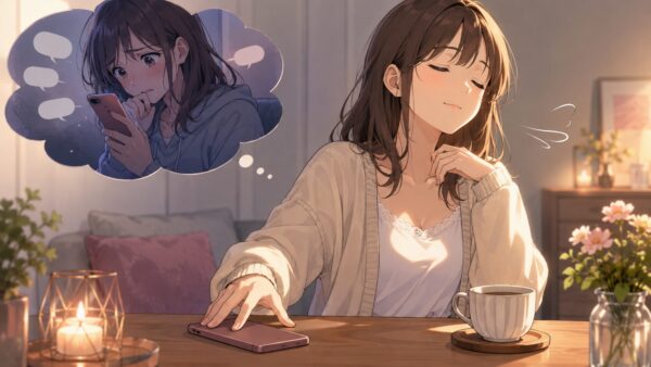既読無視や返信遅れに追撃せず、スマホを置いて気持ちを整える日本人女性