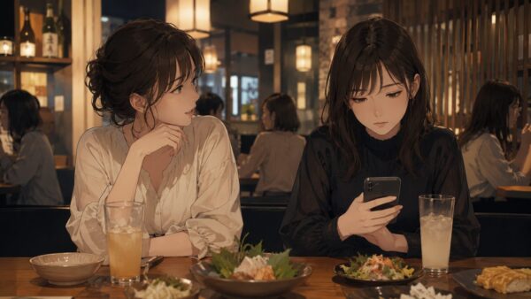 相席居酒屋で会話に温度差が出る日本人女性たちと脈なしサインのイメージ