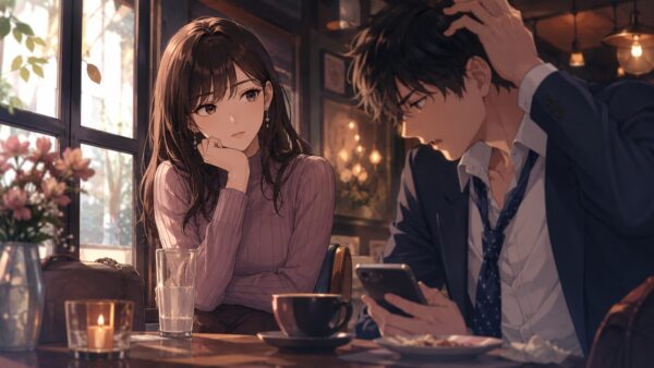 カフェの初回デートで、相手の態度や会話の温度を冷静に見極める日本人女性