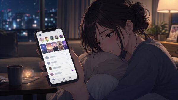 相手がストーリー更新中なのにDMを無視されて落ち込む日本人女性
