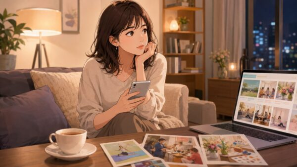 社会人サークルでの出会いを考えながらスマホを見る日本人女性