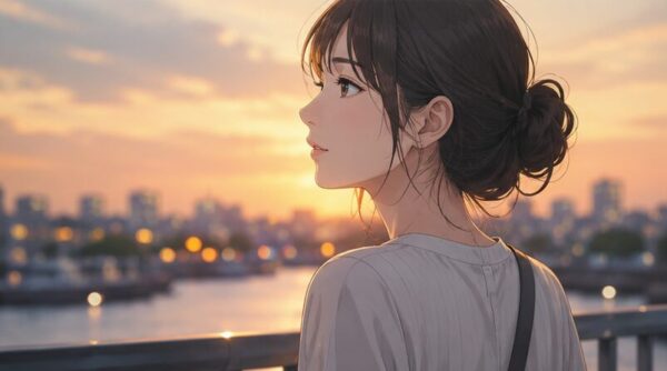 夕暮れの街を眺めながら新しい恋愛へ進む決意をする女性