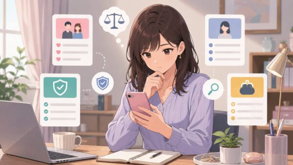 出会いアプリの目的や料金、安全機能をスマートフォンで比較する日本人女性