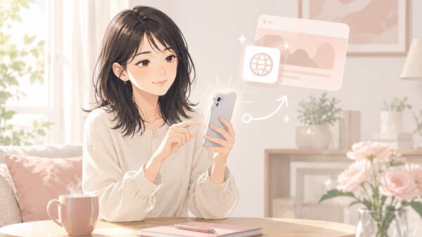スマホからpcmaxウェブ版を開き前向きに使い始める女性